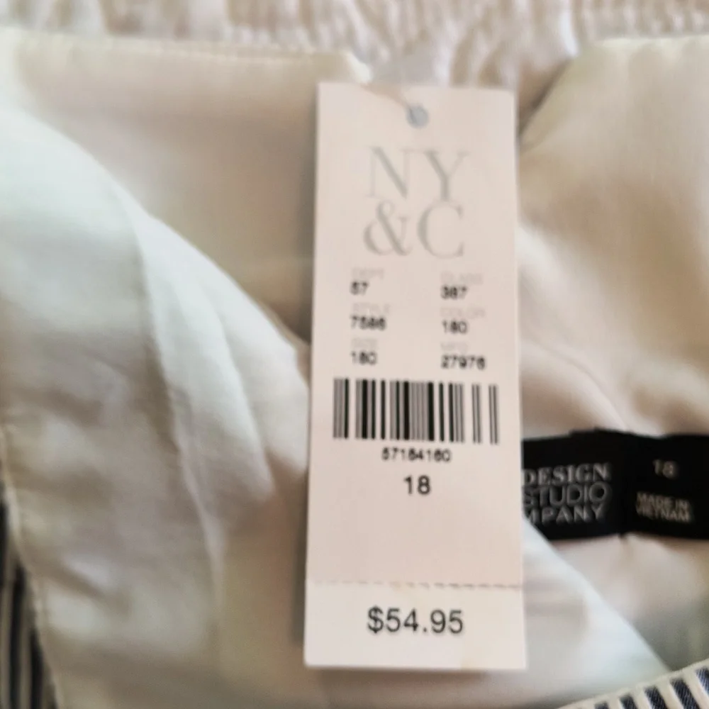 New York & Co Pencil Skirt Wmn's 18 Blue White Striped Seersucker Nautical - Picture 5 of 16